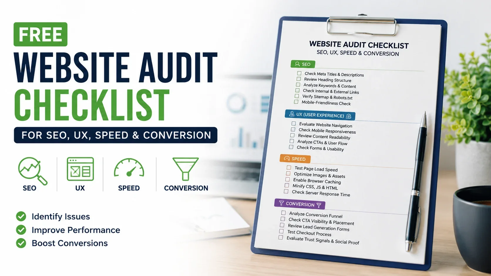Free Website Audit Checklist for SEO, UX, Speed & Conversion