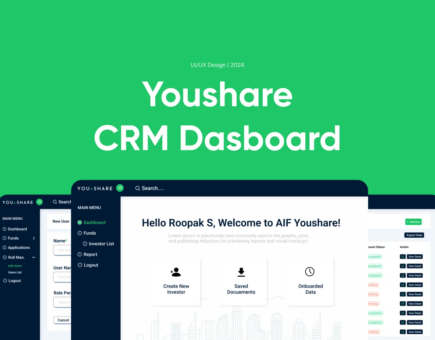 Youshare CRM Dasboard